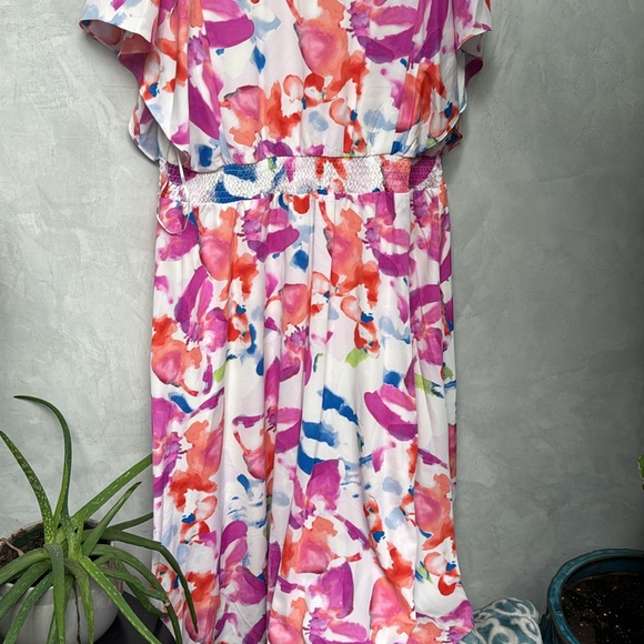 DKNY Plus Size Flutter Sleeve Smock Dress Floral Dress, Size 18w - Picture 10 of 13